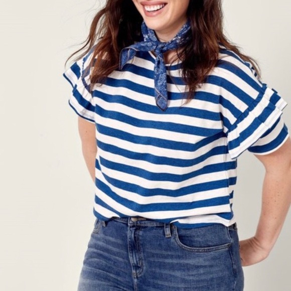 Universal Thread | Tops | Universal Thread Blue White Stripe Ruffle Tee ...